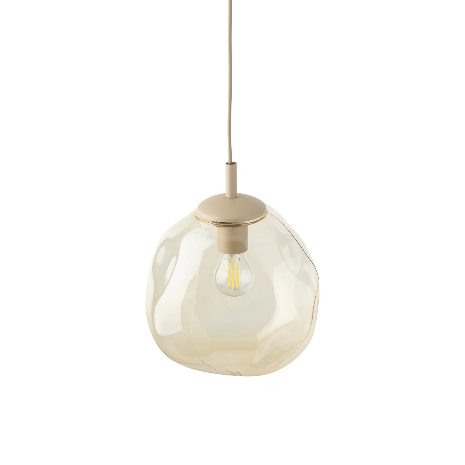 Pendant light LAVA M – beige glass shade, warm tone