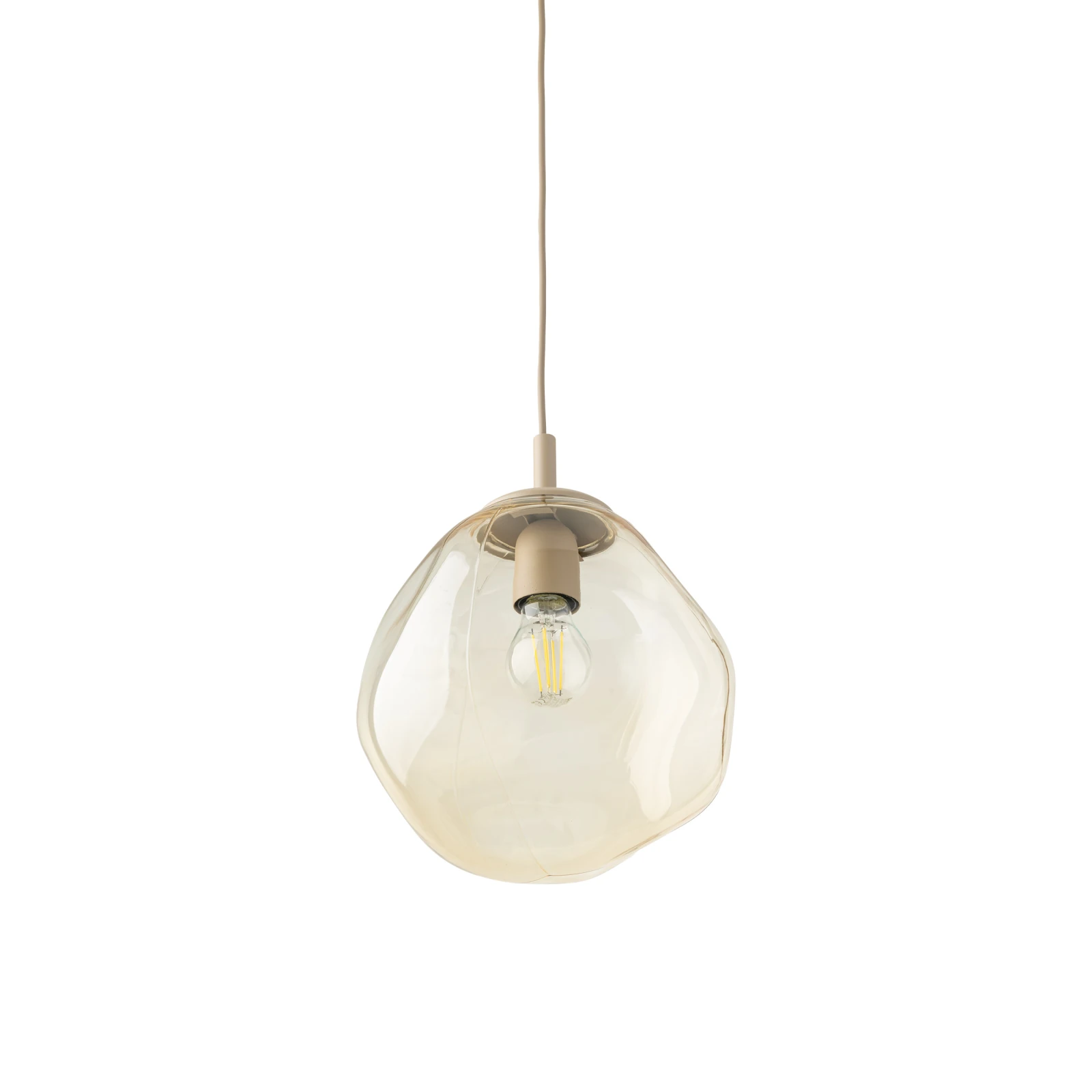 Pendant light LAVA M – beige glass shade, warm tone