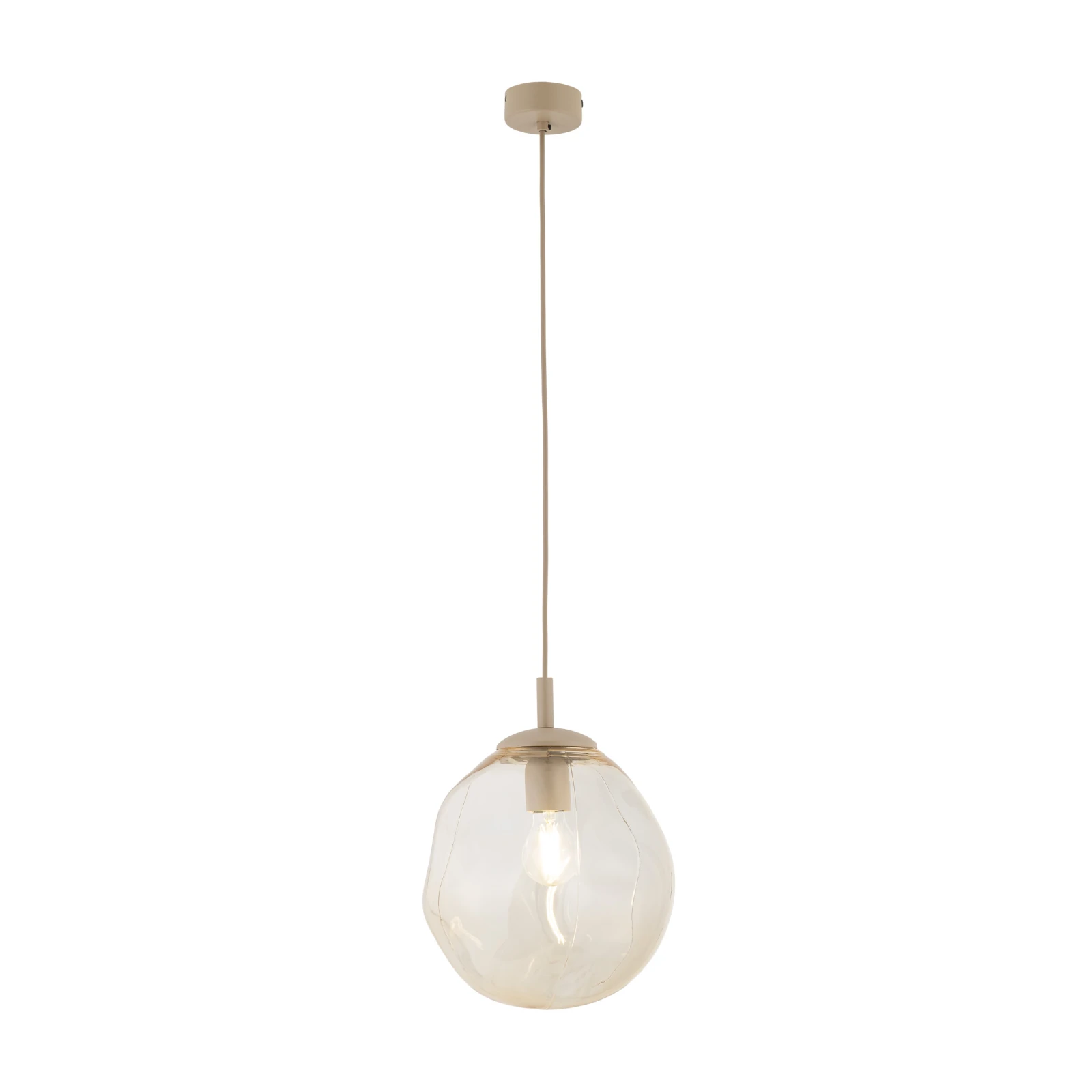 Pendant light LAVA M – beige glass shade, warm tone