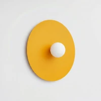 Wall lamp 50 cm – round, yellow, with white glass globe - Image 3