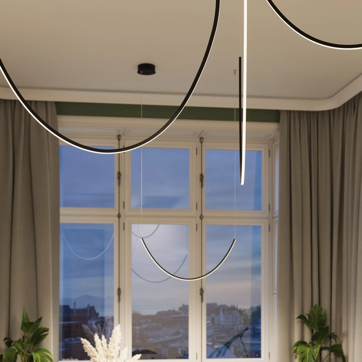 LED pendant light 47W – curved arcs, black, 3000K