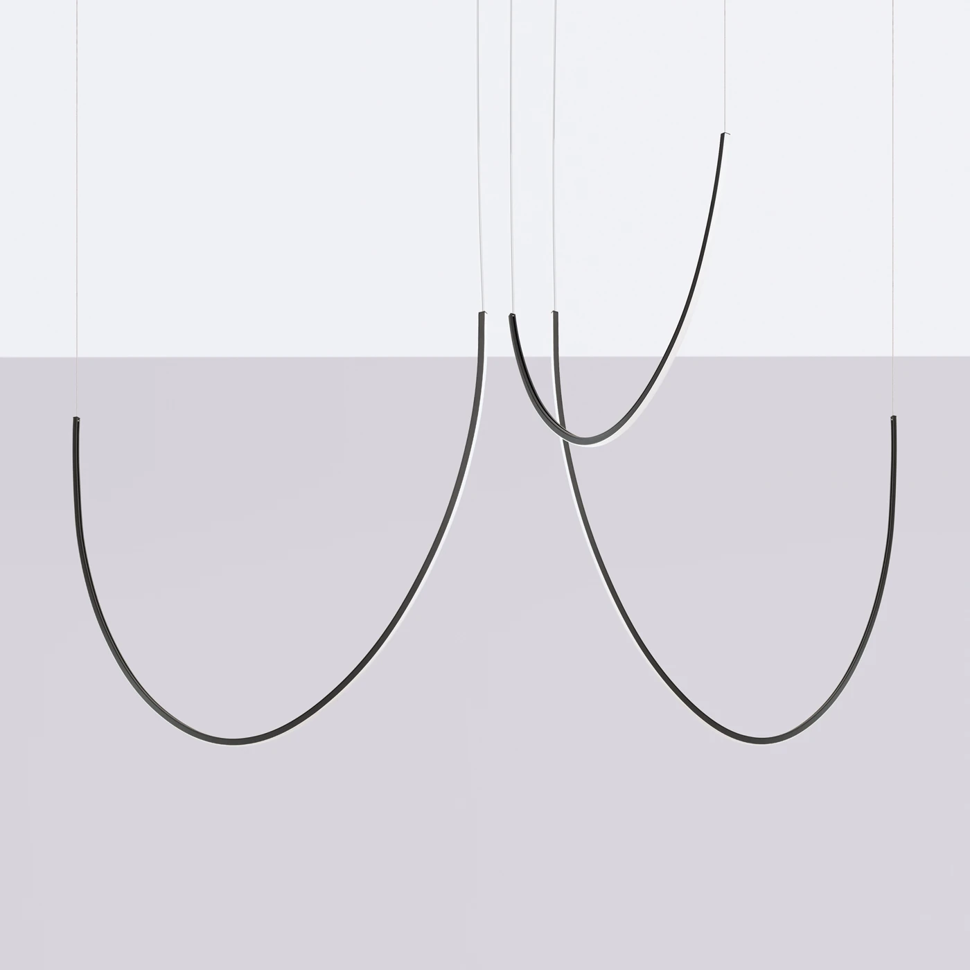 LED pendant light 47W – curved arcs, black, 3000K