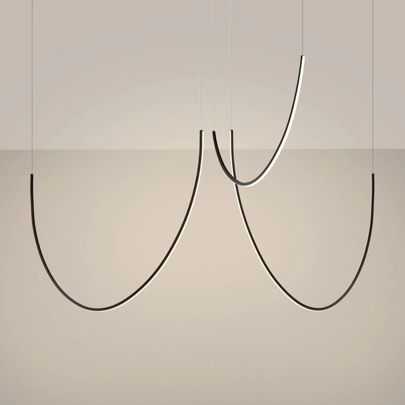 LED pendant light 47W – curved arcs, black, 3000K