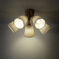 Ceiling light 5 x 15 W – fabric shades, natural wood detail - Image 3
