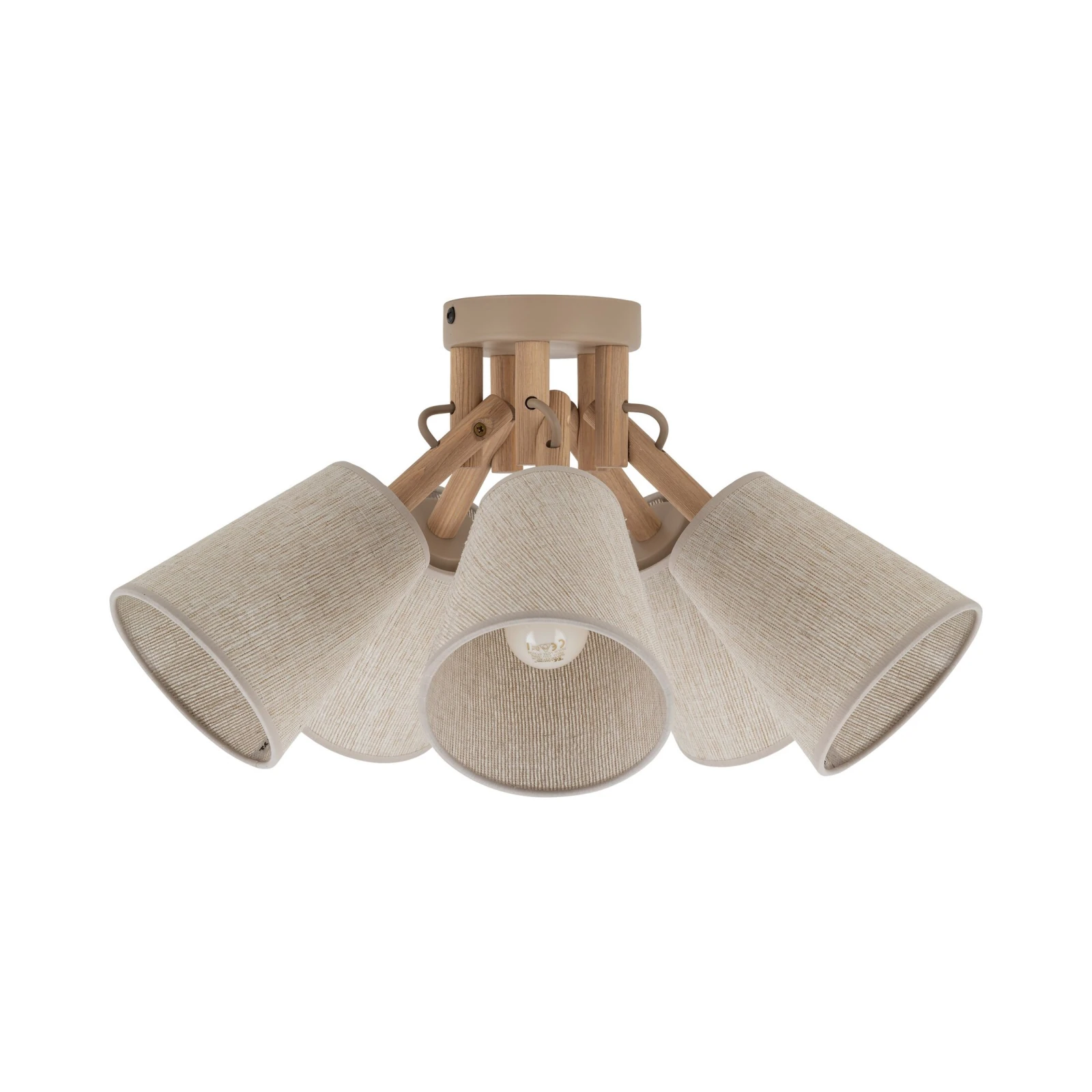 Ceiling light 5 x 15 W – fabric shades, natural wood detail