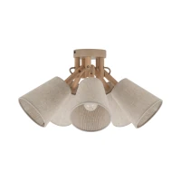 Ceiling light 5 x 15 W – fabric shades, natural wood detail - Image 5