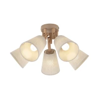 Ceiling light 5 x 15 W – fabric shades, natural wood detail - Image 6