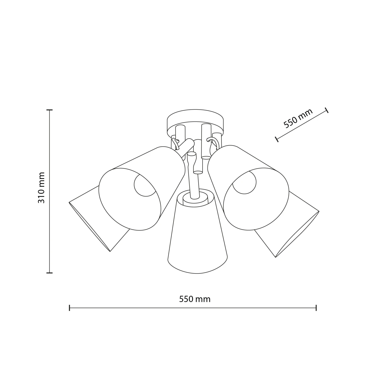 Ceiling light 5 x 15 W – fabric shades, natural wood detail