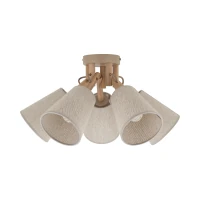 Ceiling light 5 x 15 W – fabric shades, natural wood detail - Image 9