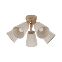 Ceiling light 5 x 15 W – fabric shades, natural wood detail - Image 2