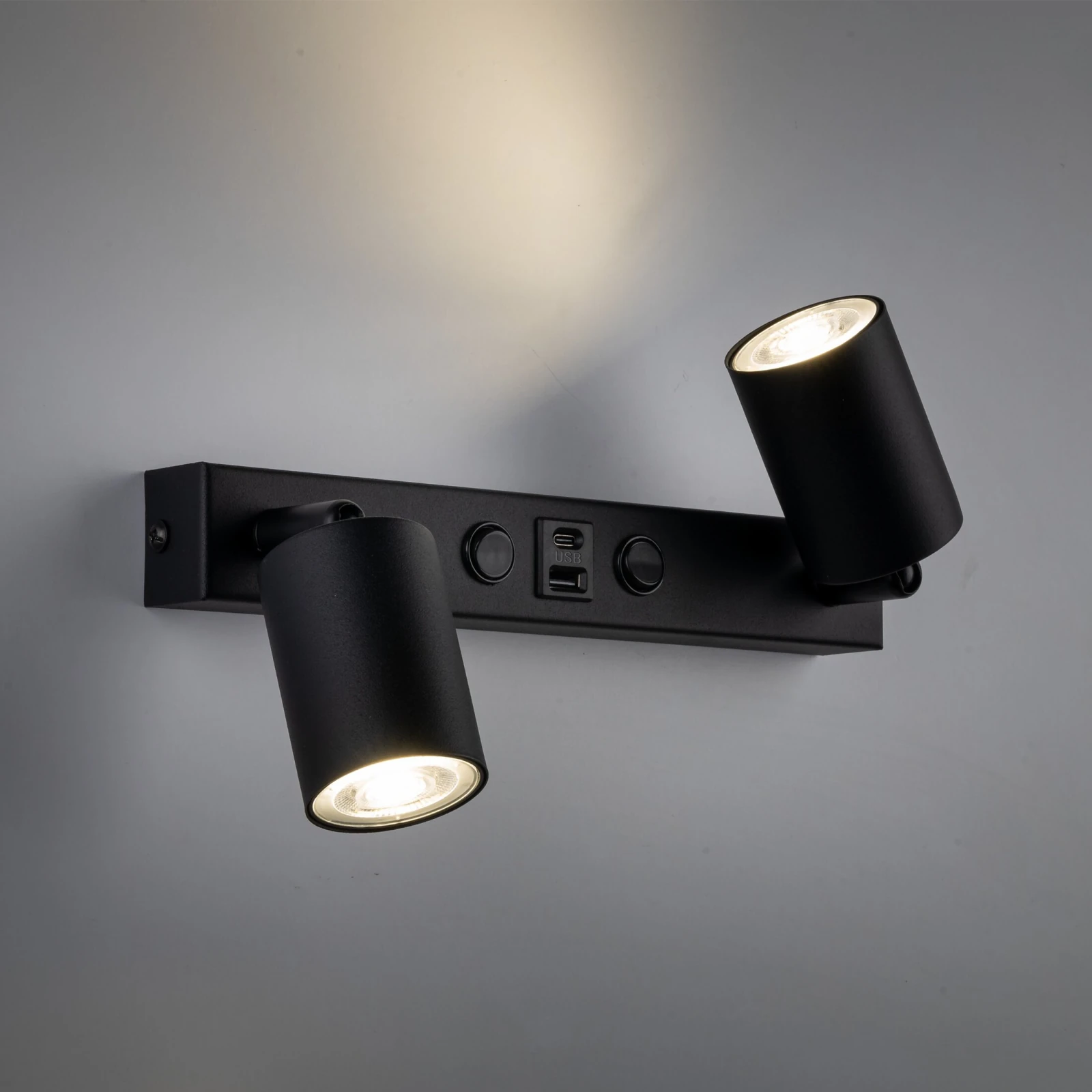 NEX wall light 8 W – black, 2xGU10, USB/C