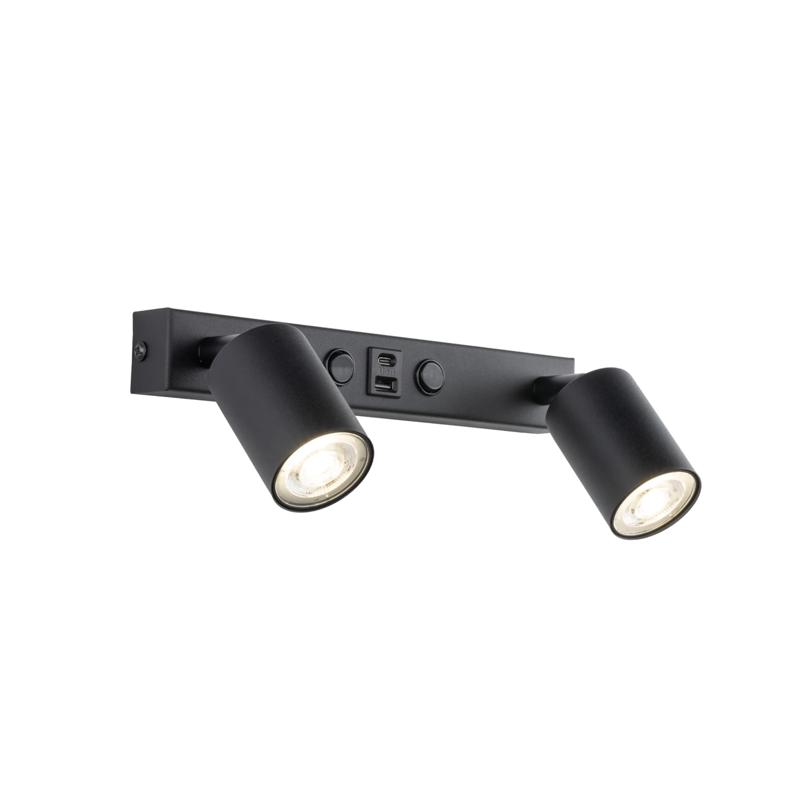 NEX wall light 8 W – black, 2xGU10, USB/C