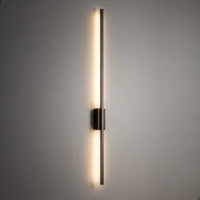 LED wall light 25 W – long linear, brown, wood accent - Image 1