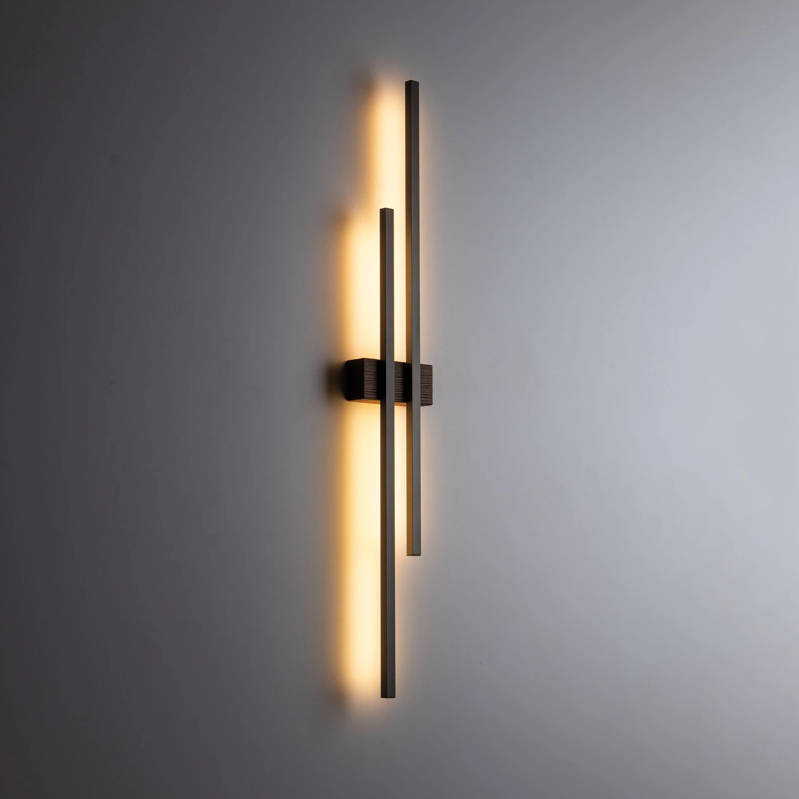 LED wall light 27 W – double line, brown, wood accent
