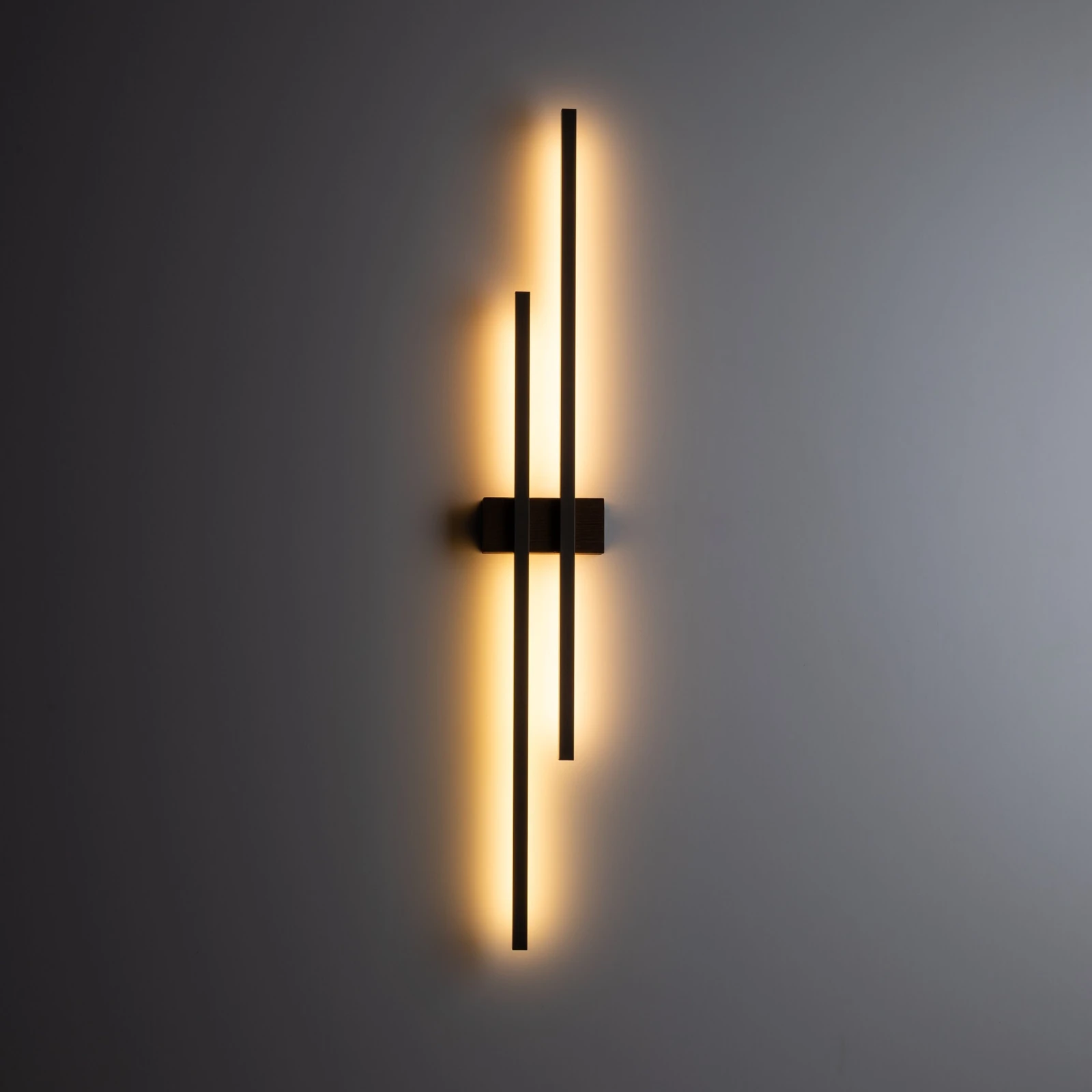 LED wall light 27 W – double line, brown, wood accent