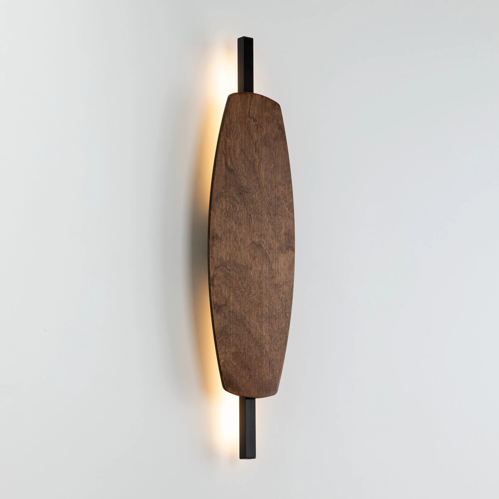 LED wall light 9 W – curved walnut accent, warm glow
