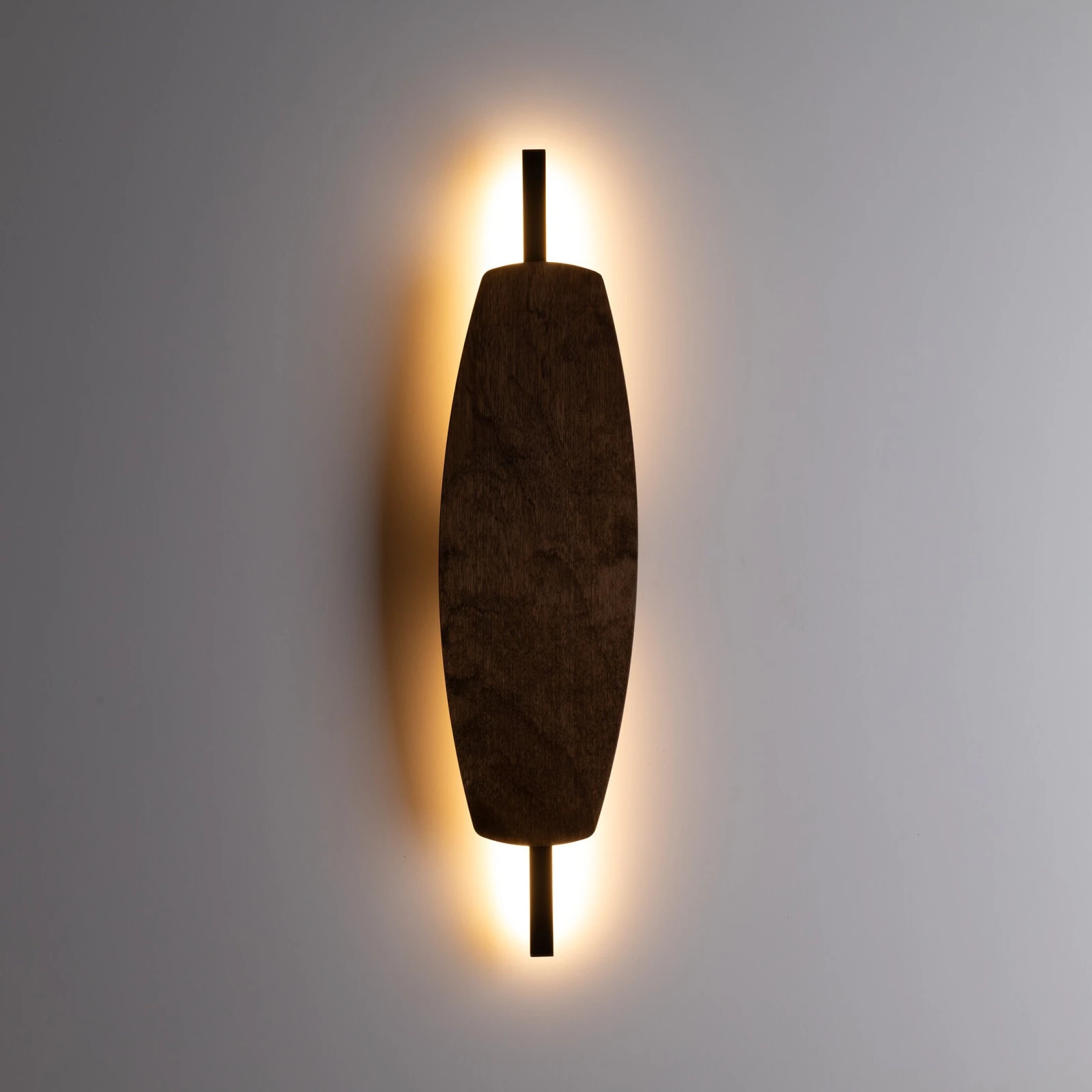 LED wall light 9 W – curved walnut accent, warm glow