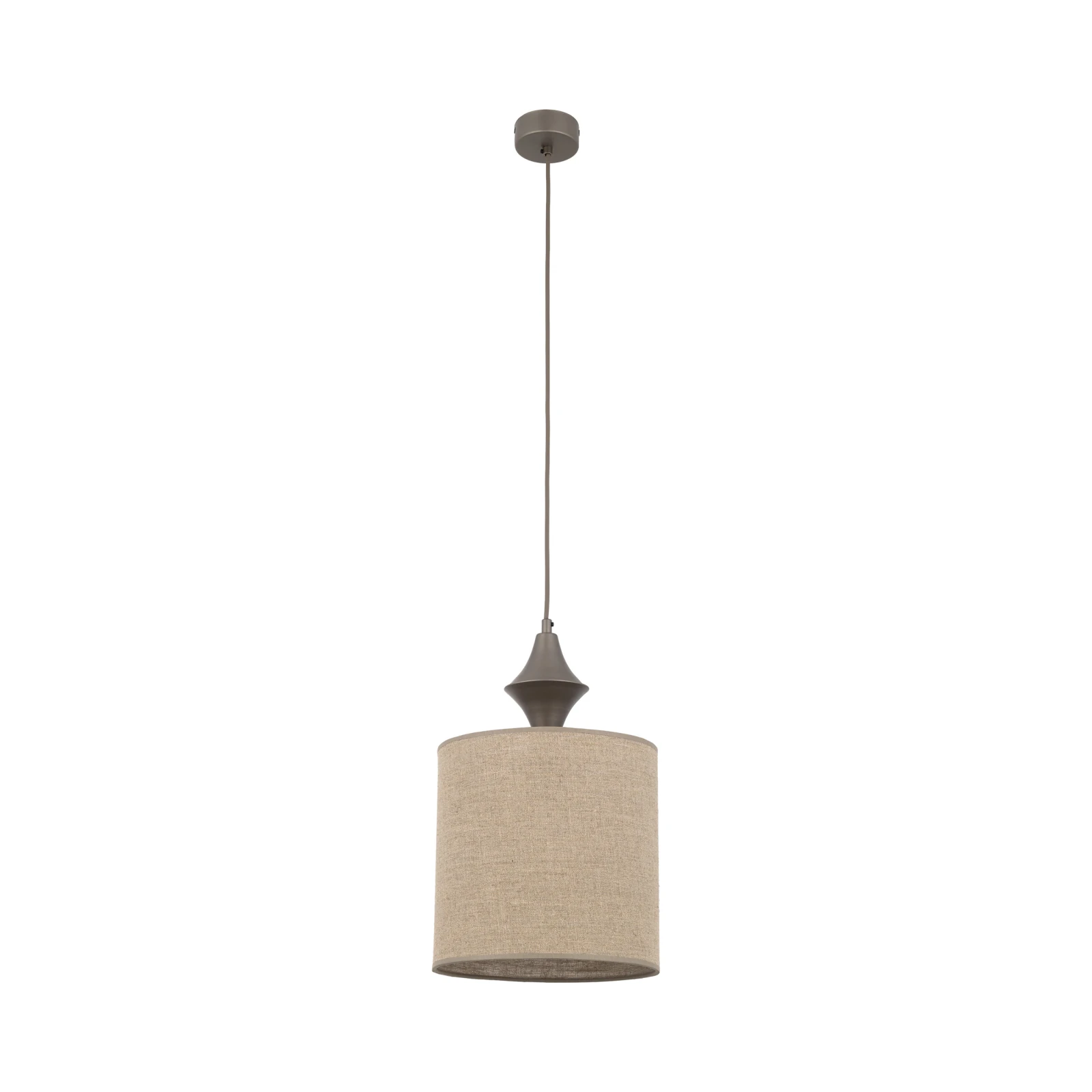 Pendant light E27 – cylindrical, brown, fabric shade