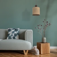 Pendant light E27 – cylindrical, brown, fabric shade - Image 1