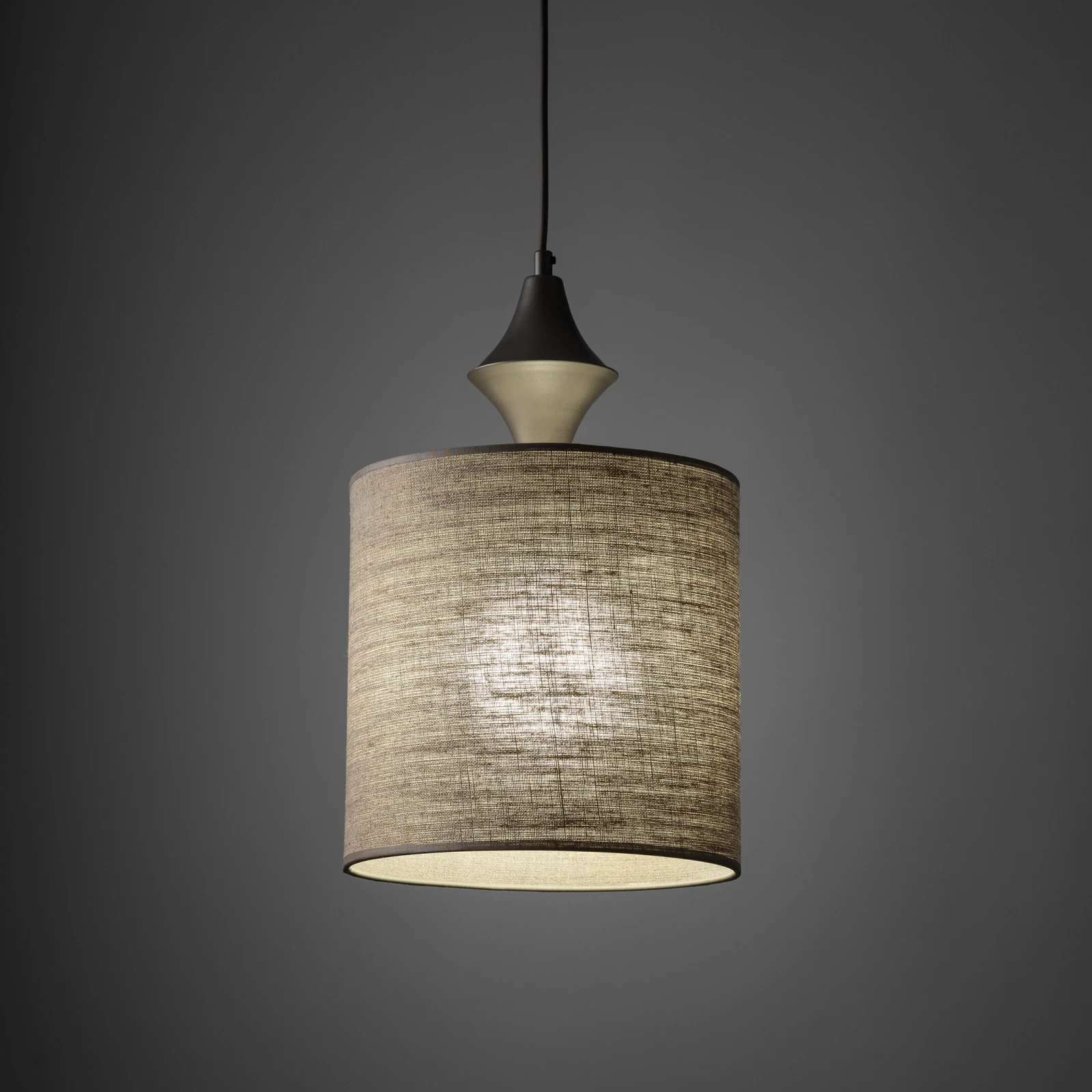 Pendant light E27 – cylindrical, brown, fabric shade