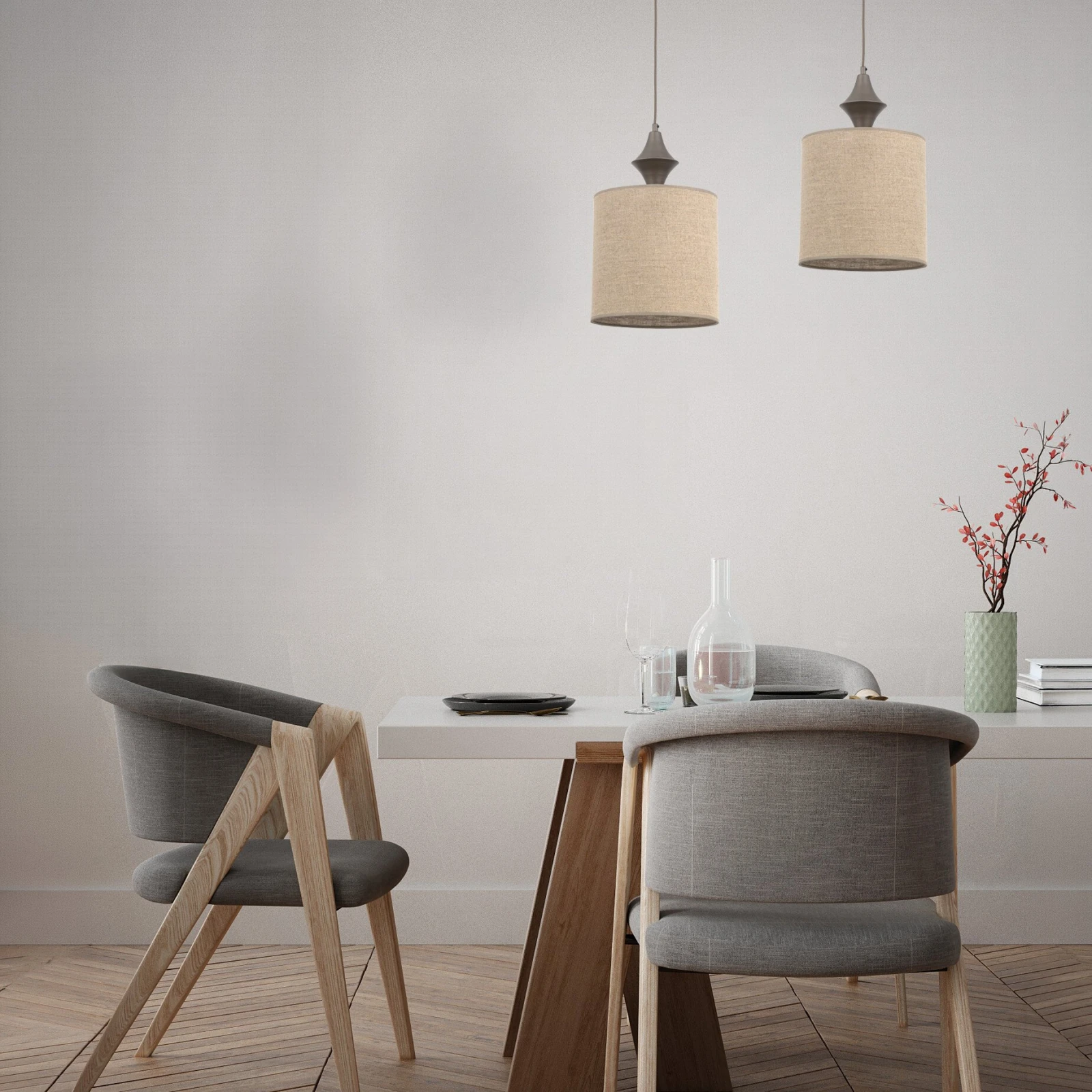 Pendant light E27 – cylindrical, brown, fabric shade