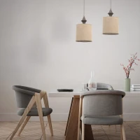Pendant light E27 – cylindrical, brown, fabric shade - Image 4