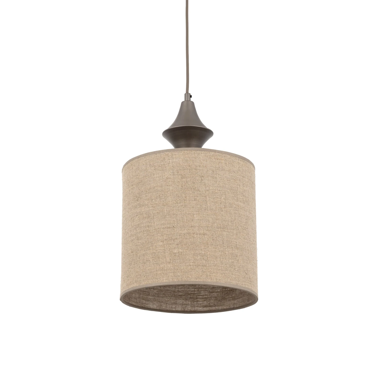 Pendant light E27 – cylindrical, brown, fabric shade