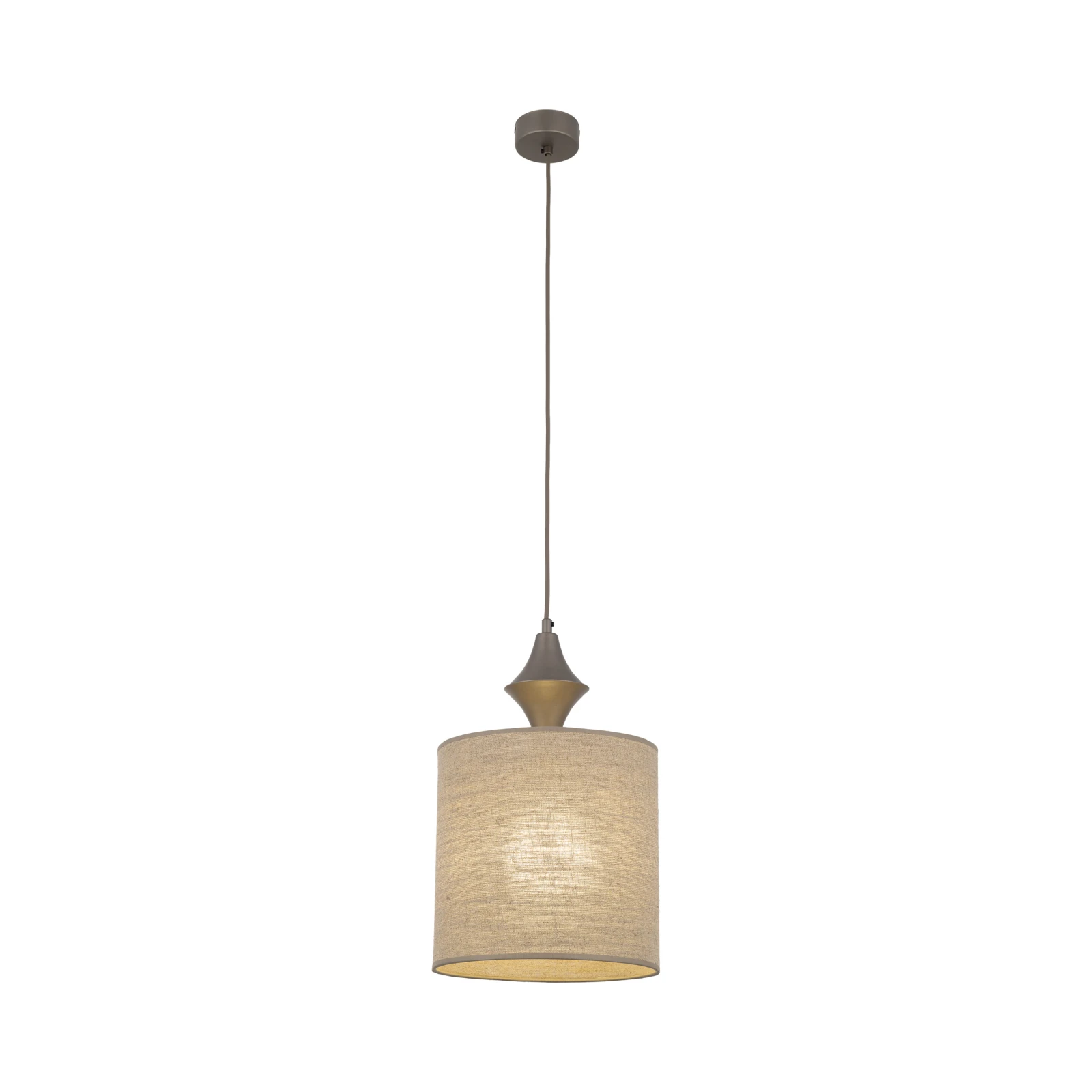 Pendant light E27 – cylindrical, brown, fabric shade
