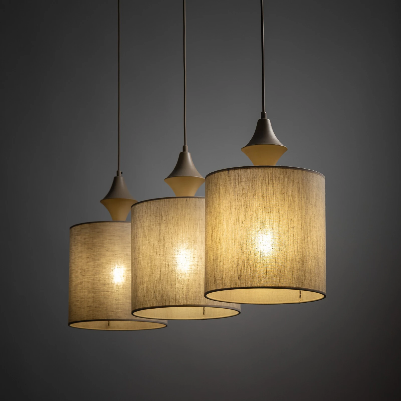Pendant light 3xE27 – linear, sand beige, fabric shades