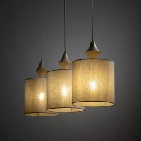Pendant light 3xE27 – linear, sand beige, fabric shades - Image 3