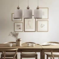 Pendant light 3xE27 – linear, sand beige, fabric shades - Image 6