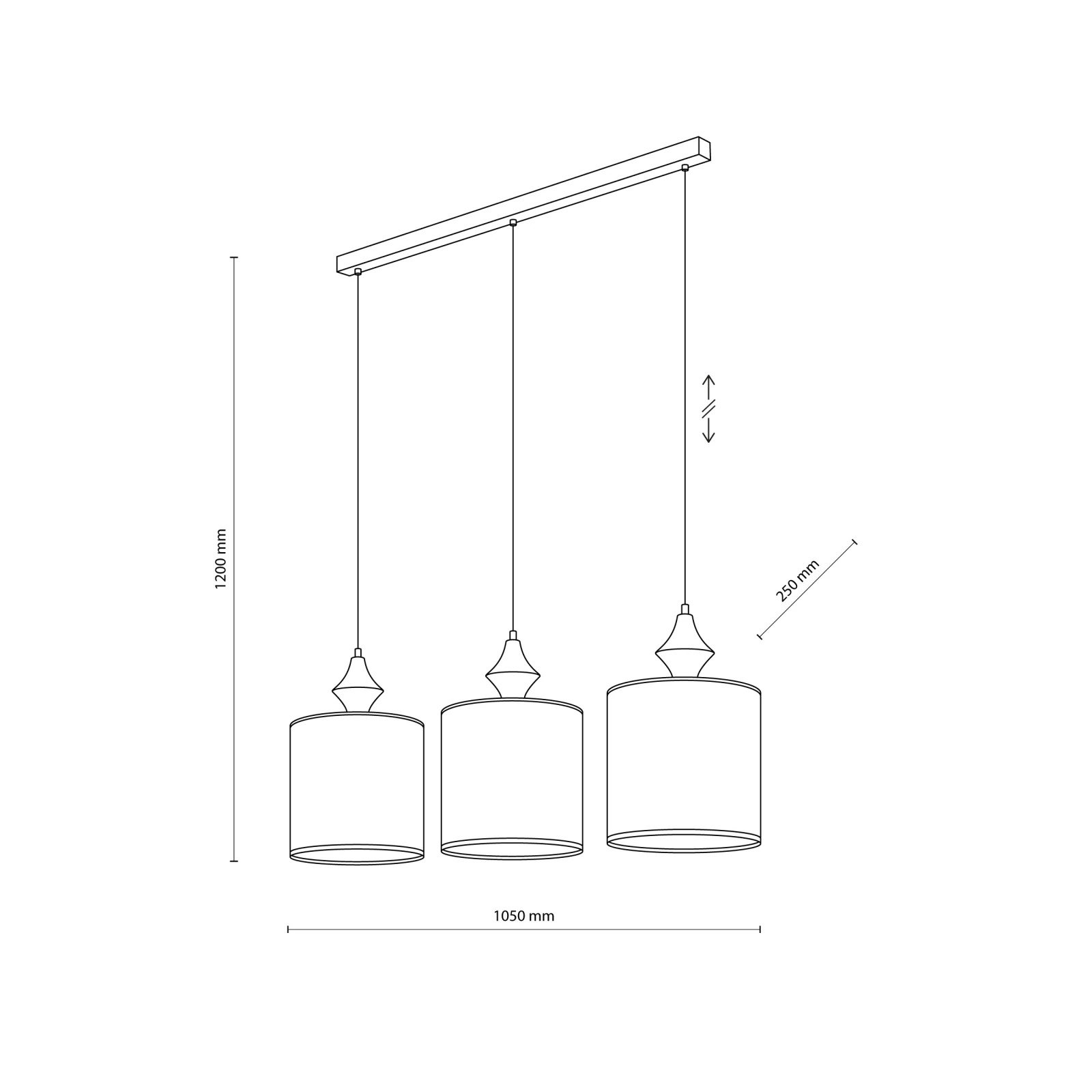 Pendant light 3xE27 – linear, sand beige, fabric shades