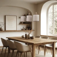 Pendant light 3xE27 – linear, sand beige, fabric shades - Image 1