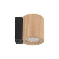 GU10 wall light – ribbed wood cylinder, black bracket - Image 5