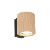 GU10 wall light – ribbed wood cylinder, black bracket - Image 6