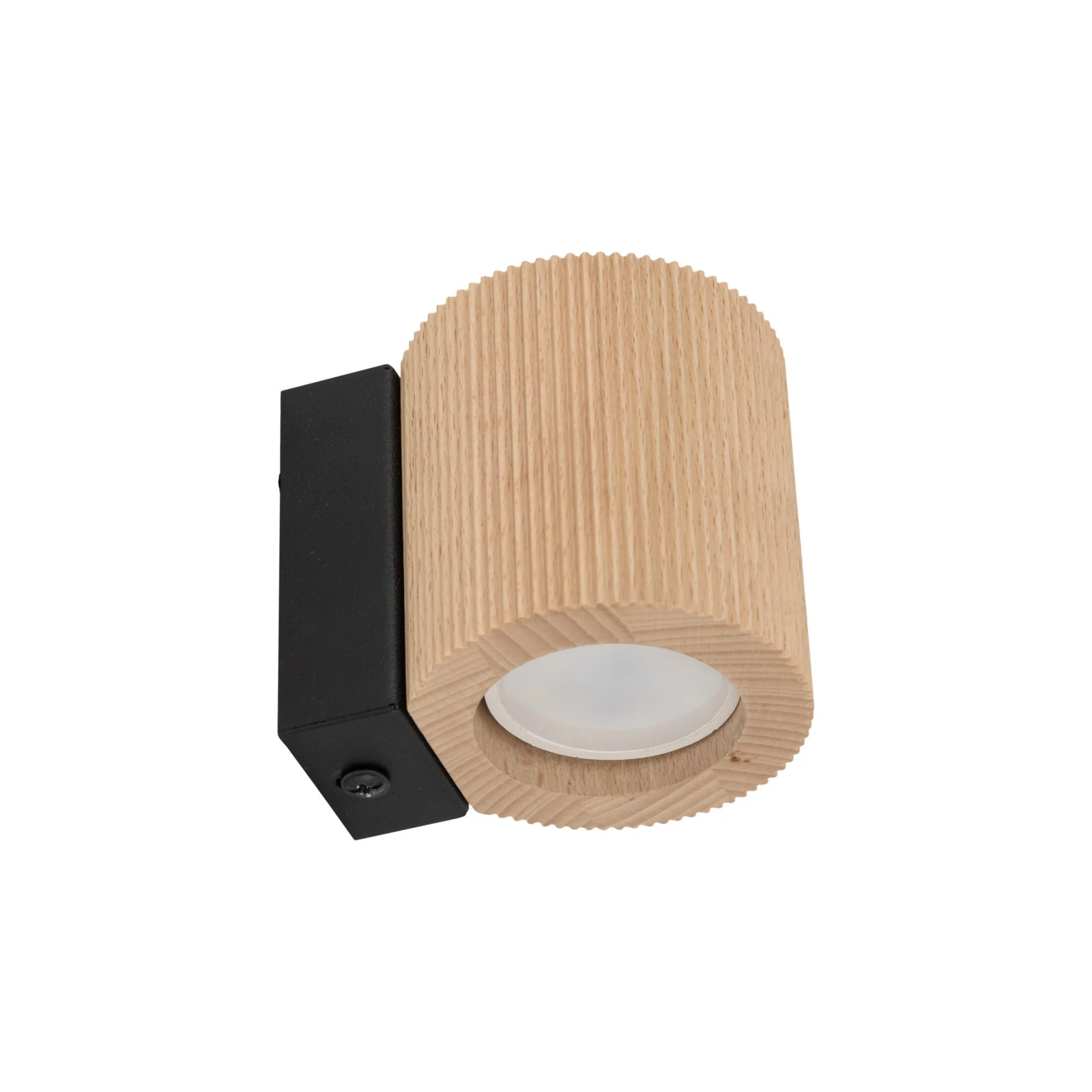 GU10 wall light – ribbed wood cylinder, black bracket