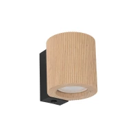 GU10 wall light – ribbed wood cylinder, black bracket - Image 2