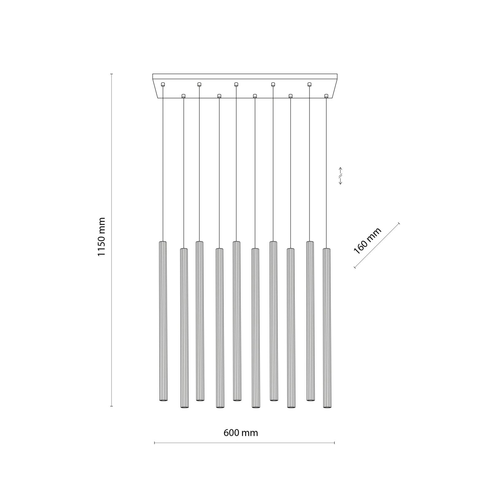 Pendant light 10xG9 – linear, champagne, ribbed