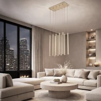 Pendant light 10xG9 – linear, champagne, ribbed - Image 4