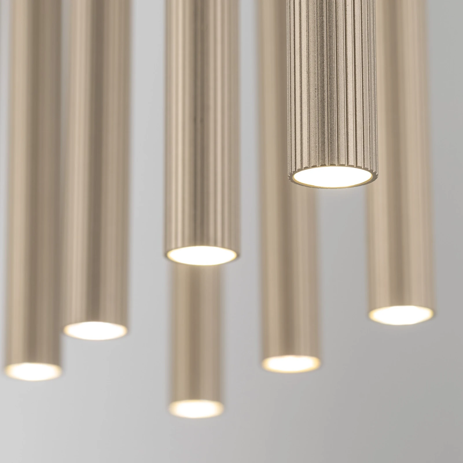 Pendant light 10xG9 – linear, champagne, ribbed