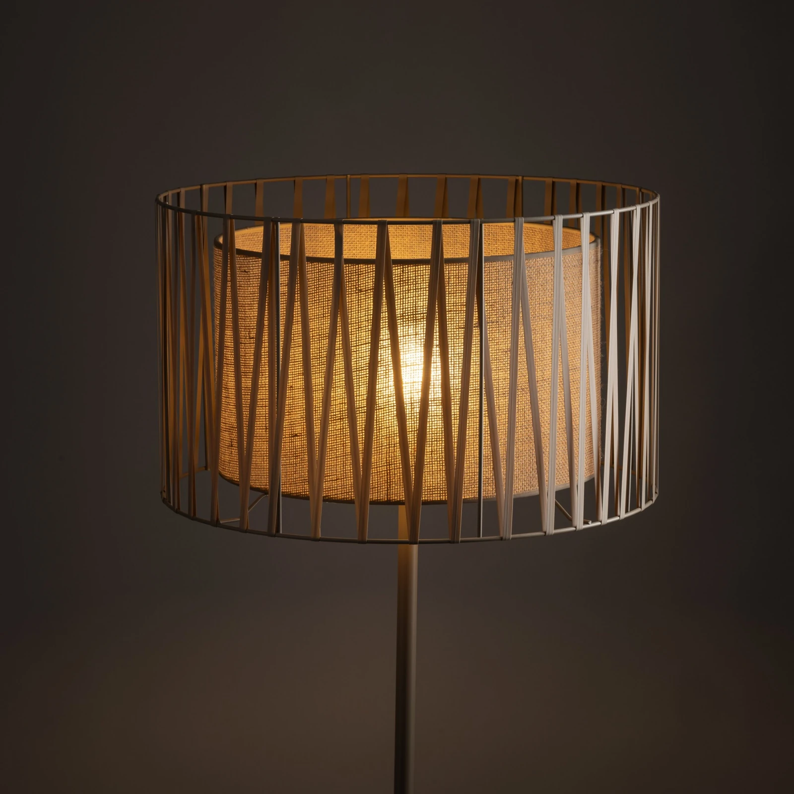 Floor lamp 1xE27 – cylindrical, beige, warm jute-lined shade
