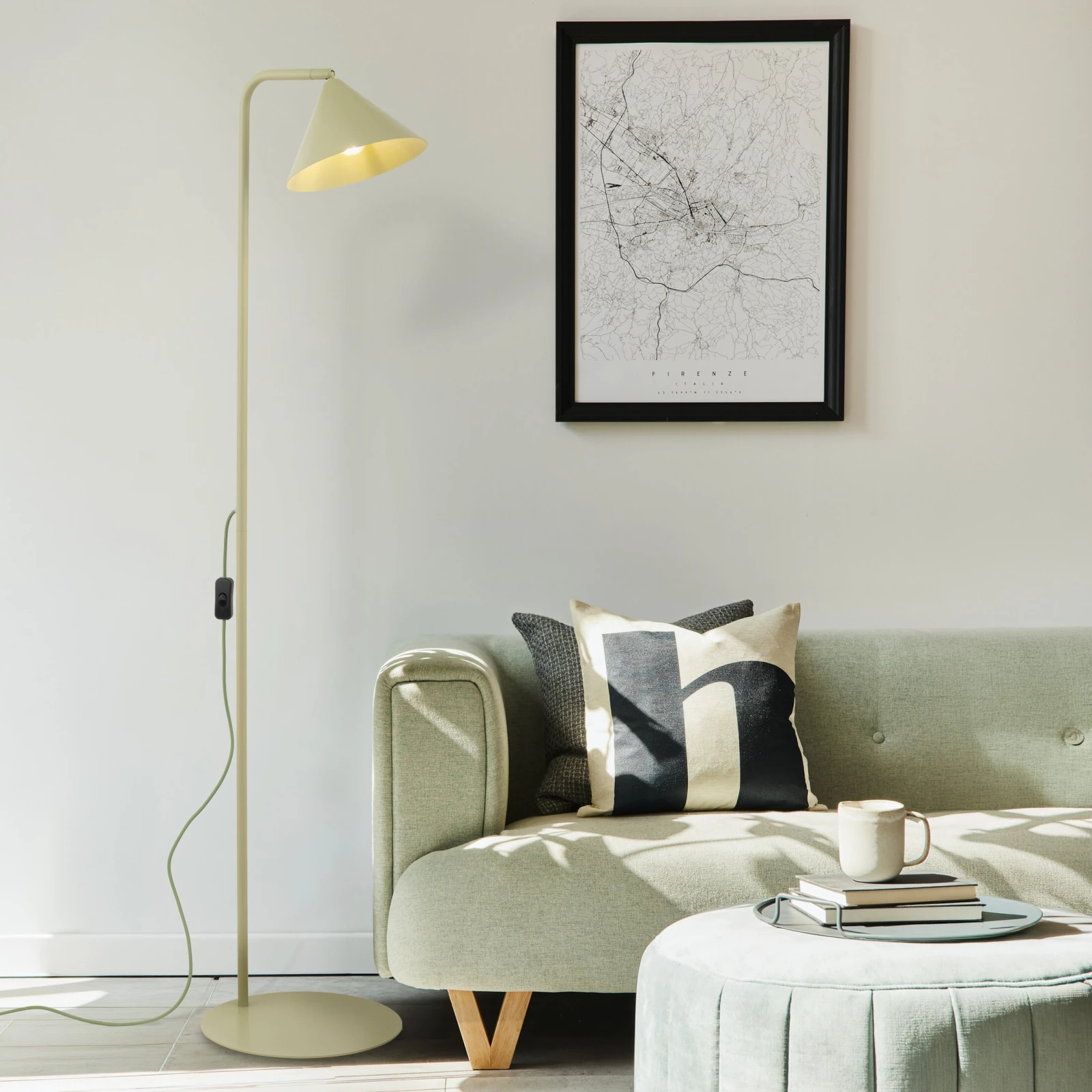 Floor lamp 1xE14 – conical, pistachio green, modern accent