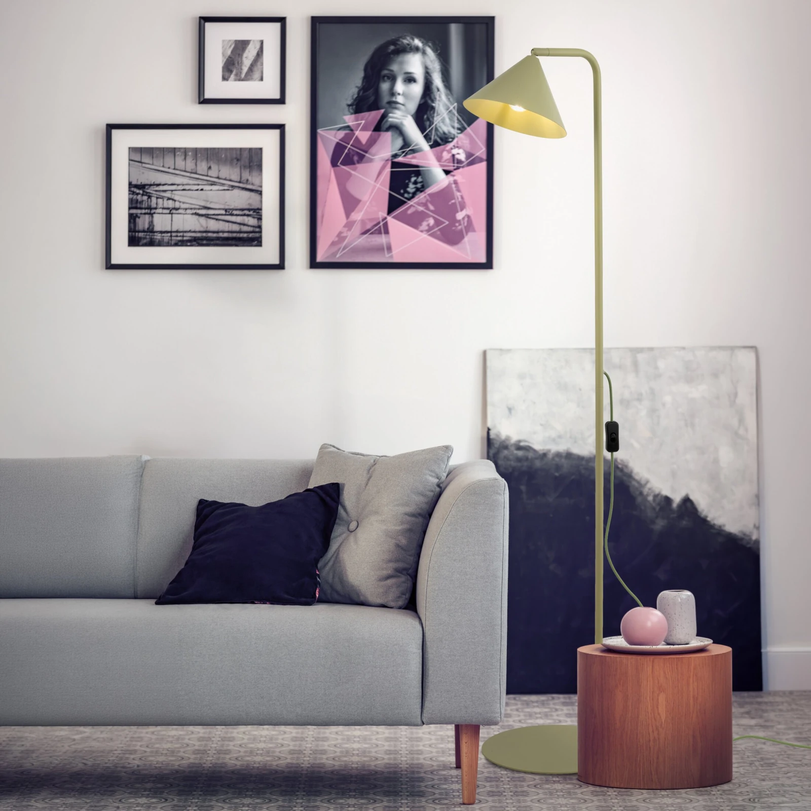 Floor lamp 1xE14 – conical, pistachio green, modern accent