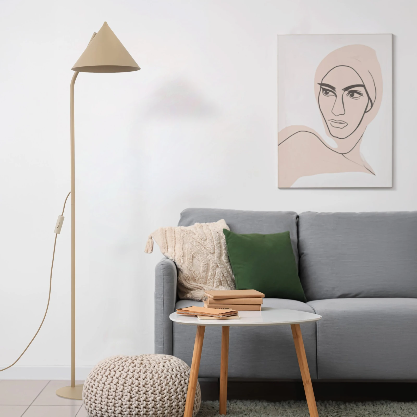 CONO 10 W floor lamp – conical shade, beige, E27 socket