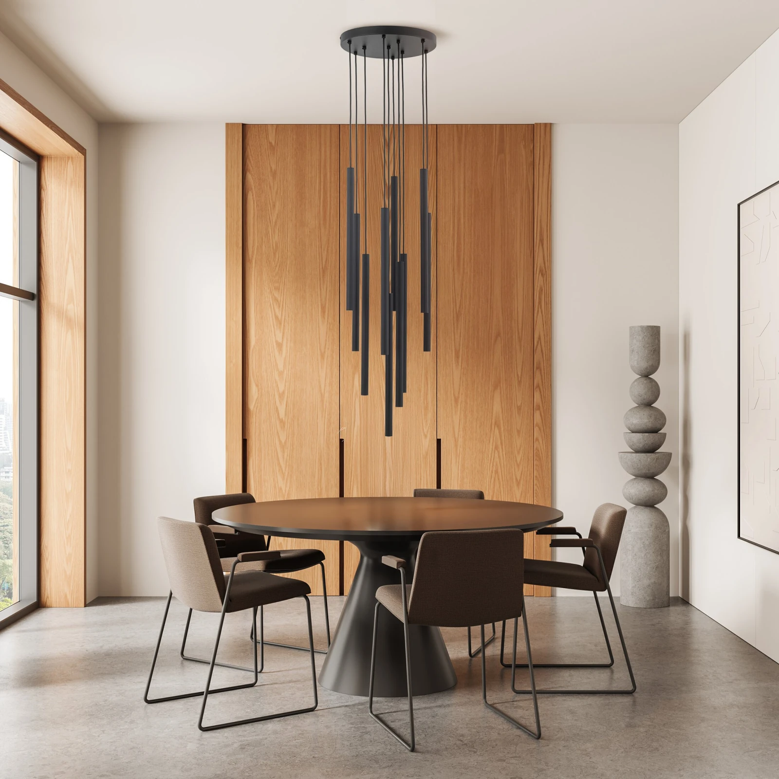 FERRO 80 W pendant light – round, black, 10 G9 points