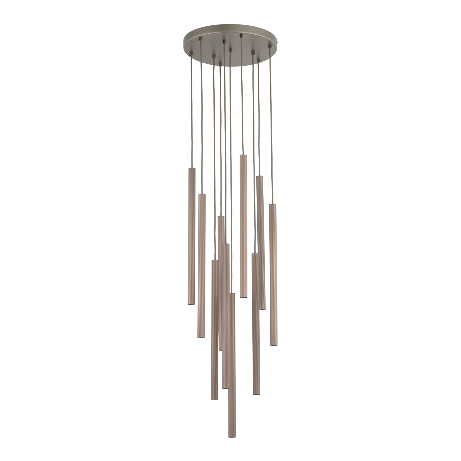 Pendant light 10xG9 – round, brown, ribbed tube design