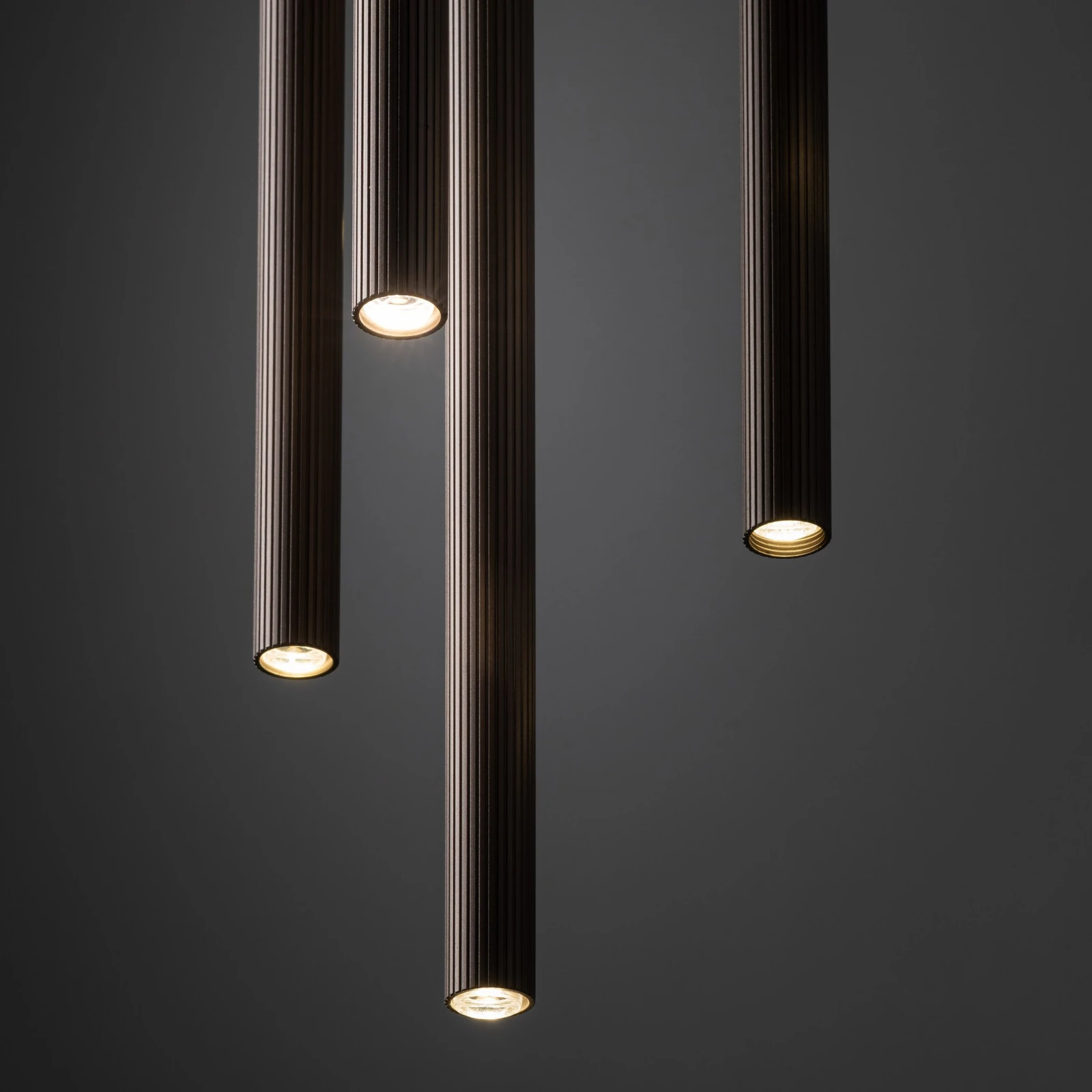 Pendant light 10xG9 – round, brown, ribbed tube design