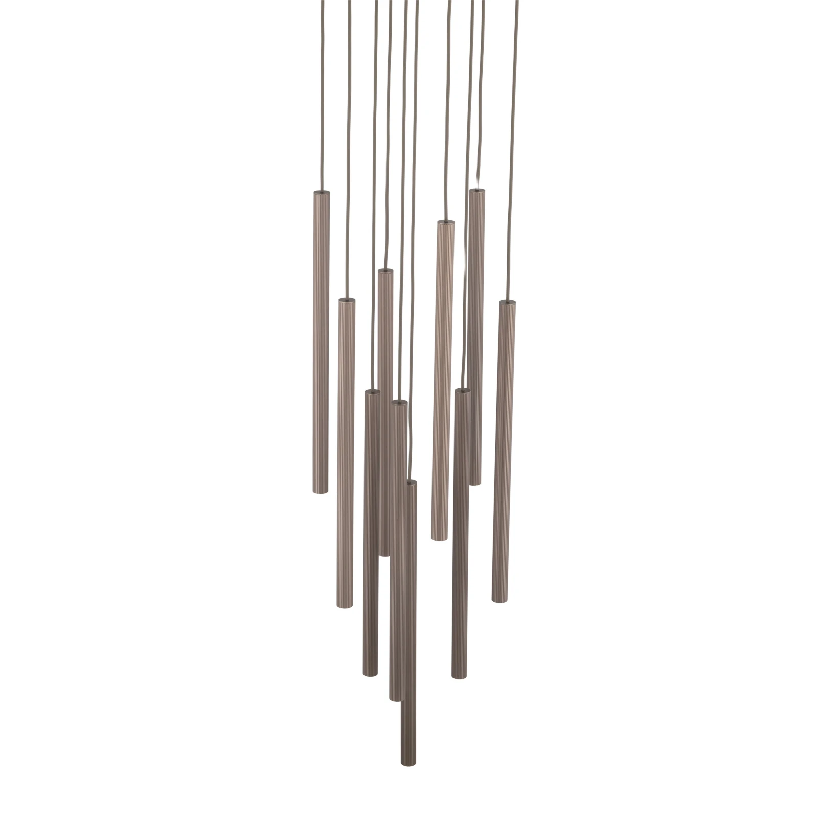 Pendant light 10xG9 – round, brown, ribbed tube design