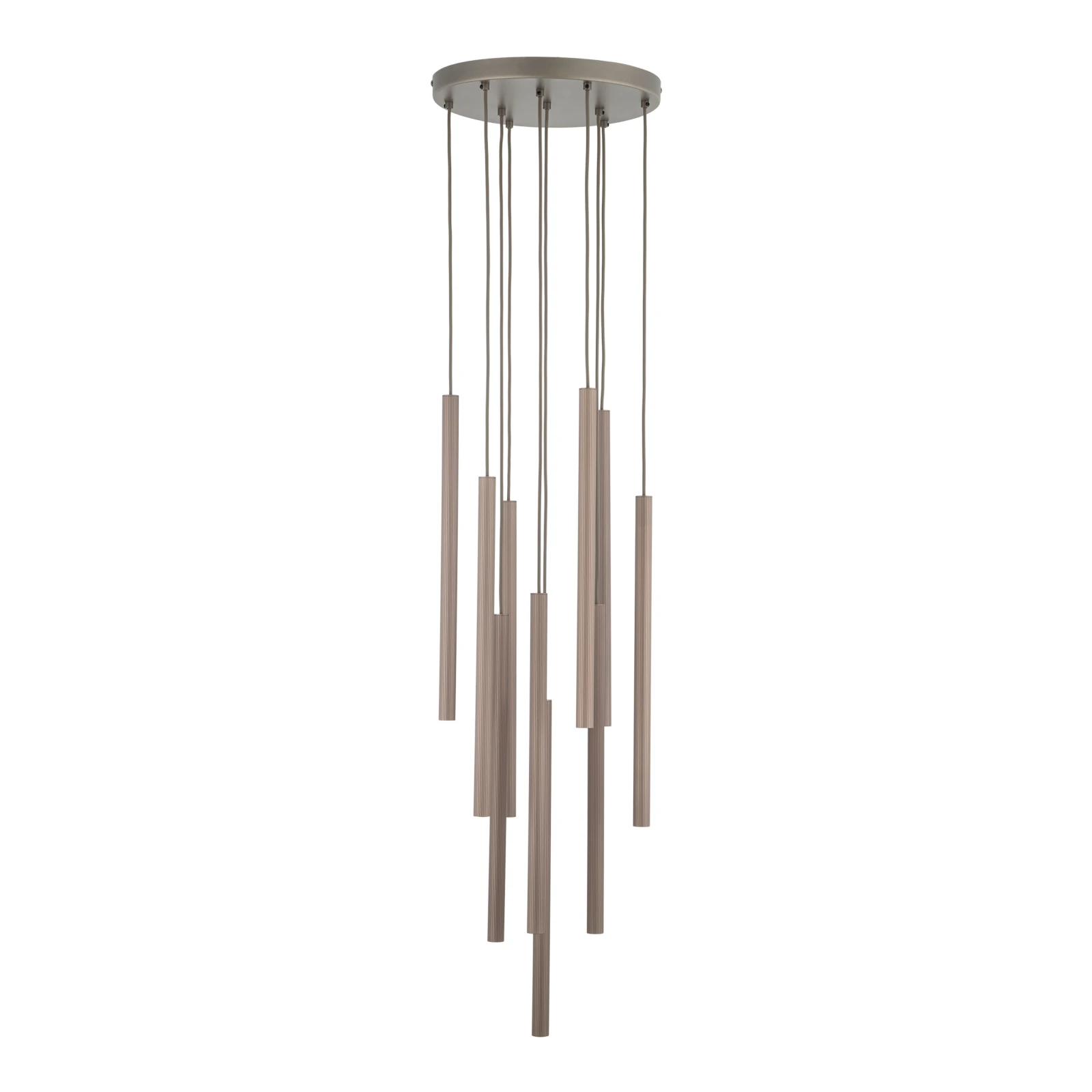 Pendant light 10xG9 – round, brown, ribbed tube design