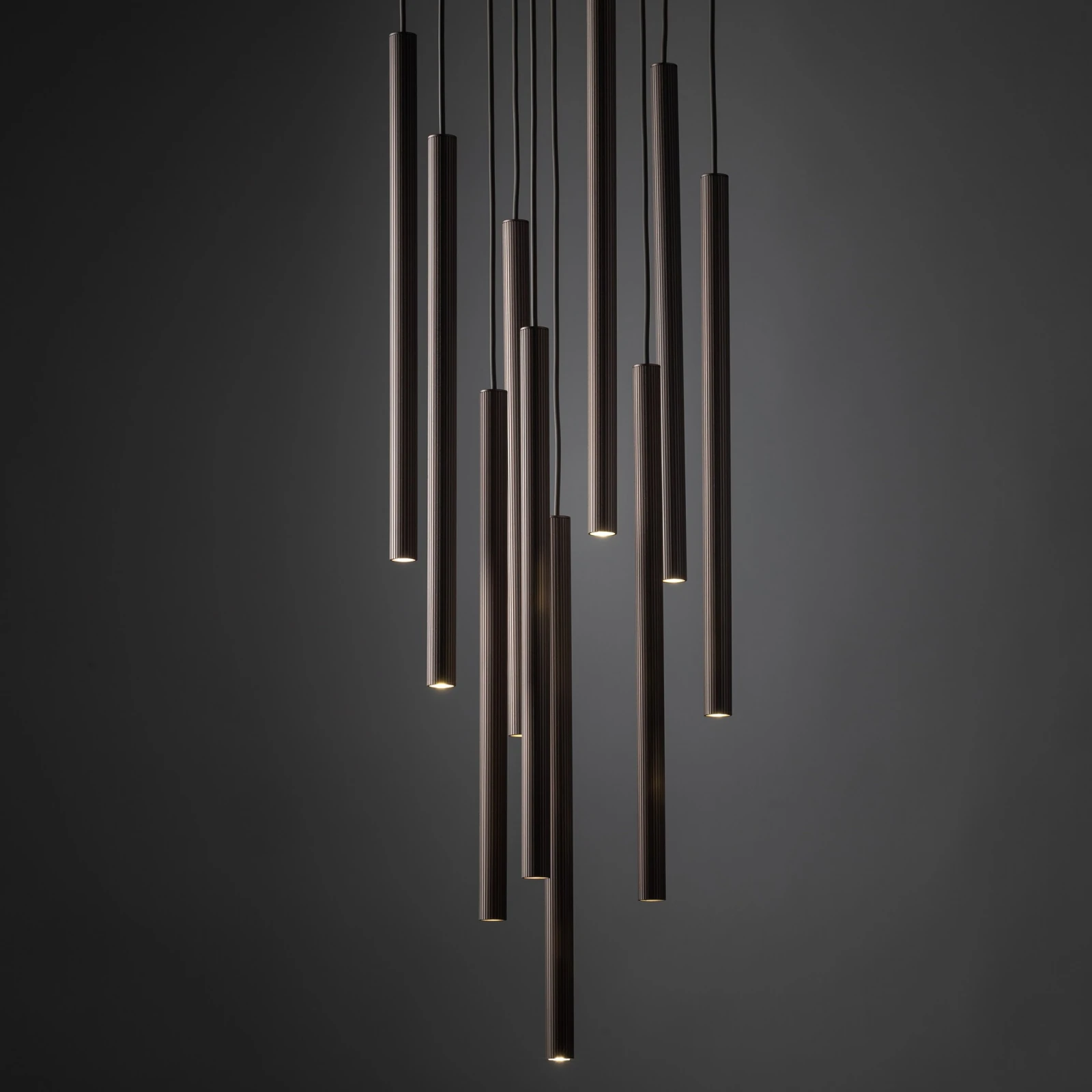 Pendant light 10xG9 – round, brown, ribbed tube design